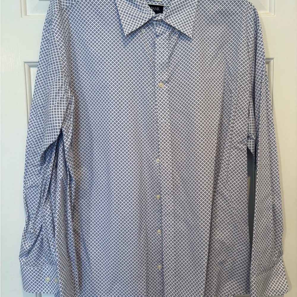 Jos. A. Bank Men's White and Blue Geometric Dress Shirt